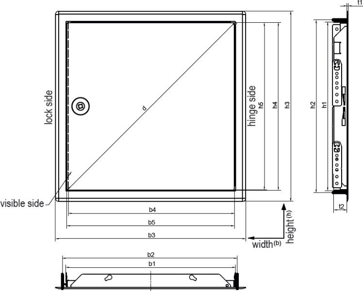 SOFTLINE square lock/metalinės revizinės durelės su kvadratine spynele SOFTLINE square lock - brėžinys